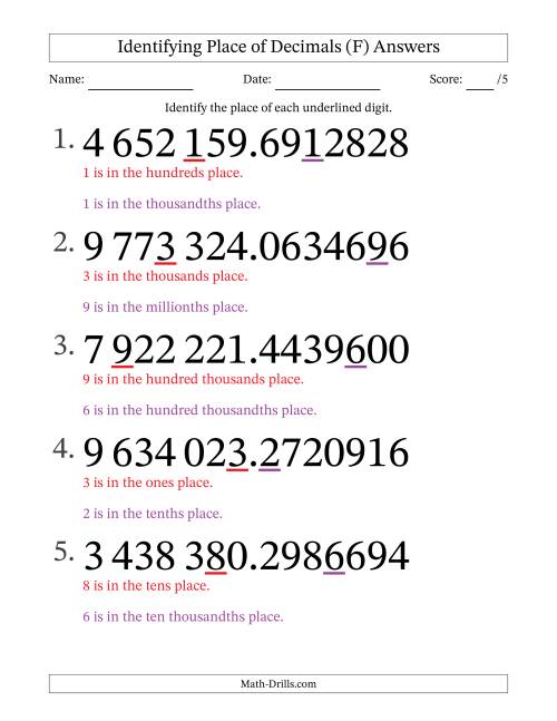 The SI Format Identifying Place of Decimal Numbers from Ten Millionths to Millions (Large Print) (F) Math Worksheet Page 2