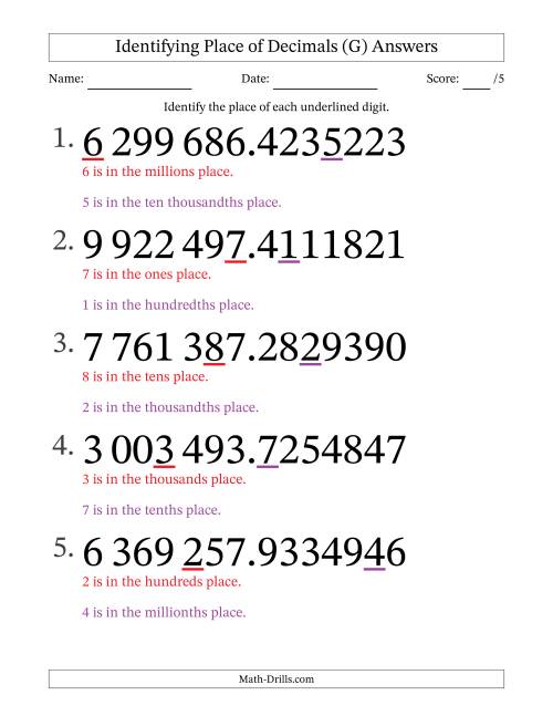 The SI Format Identifying Place of Decimal Numbers from Ten Millionths to Millions (Large Print) (G) Math Worksheet Page 2