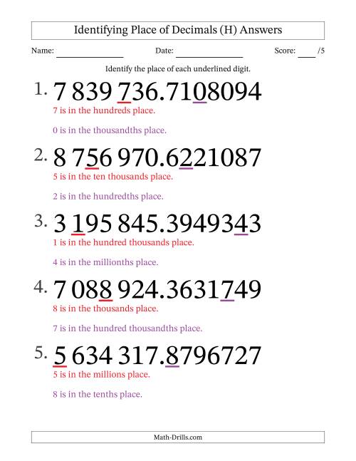 The SI Format Identifying Place of Decimal Numbers from Ten Millionths to Millions (Large Print) (H) Math Worksheet Page 2