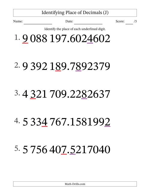 The SI Format Identifying Place of Decimal Numbers from Ten Millionths to Millions (Large Print) (J) Math Worksheet