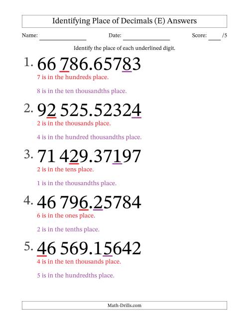The SI Format Identifying Place of Decimal Numbers from Hundred Thousandths to Ten Thousands (Large Print) (E) Math Worksheet Page 2