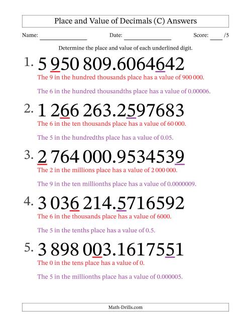 The SI Format Determining Place and Value of Decimal Numbers from Ten Millionths to Millions (Large Print) (C) Math Worksheet Page 2