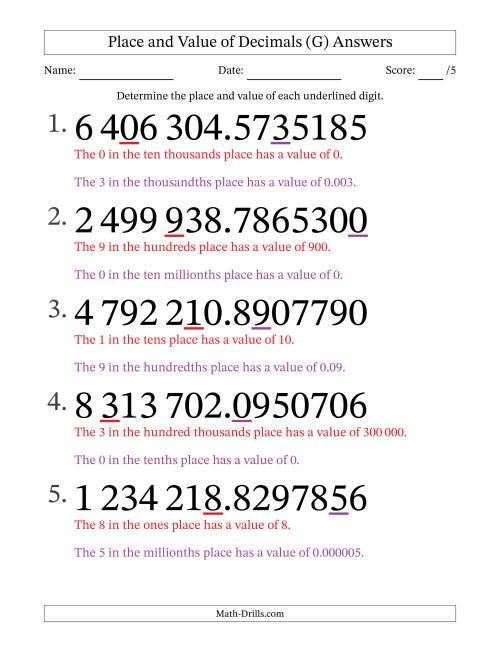 The SI Format Determining Place and Value of Decimal Numbers from Ten Millionths to Millions (Large Print) (G) Math Worksheet Page 2