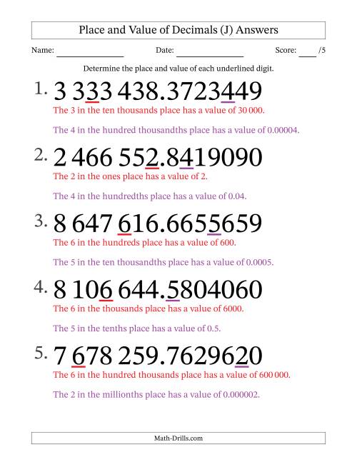 The SI Format Determining Place and Value of Decimal Numbers from Ten Millionths to Millions (Large Print) (J) Math Worksheet Page 2