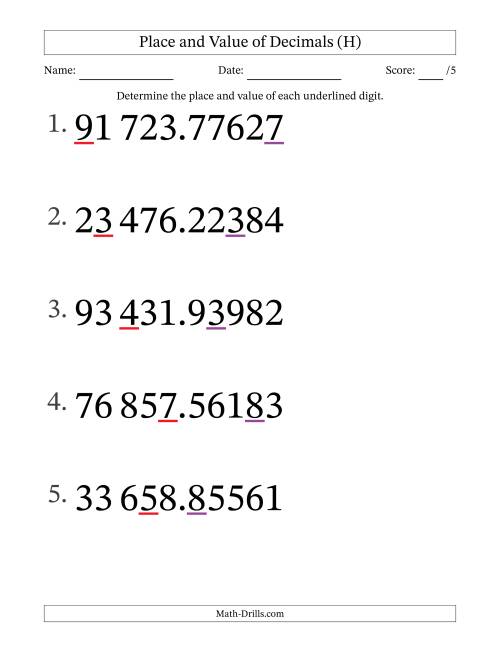 The SI Format Determining Place and Value of Decimal Numbers from Hundred Thousandths to Ten Thousands (Large Print) (H) Math Worksheet