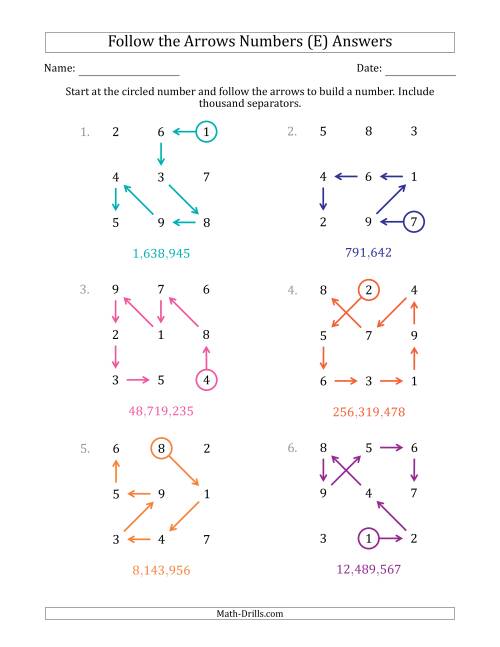 The Follow The Arrows to Build a Number and Include Thousands Separators (Grid Numbers Mixed) (E) Math Worksheet Page 2