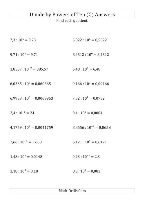 The Dividing Decimals by All Powers of Ten (Exponent Form) (C) Math Worksheet Page 2