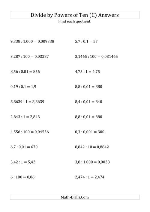 The Dividing Decimals by All Powers of Ten (Standard Form) (C) Math Worksheet Page 2