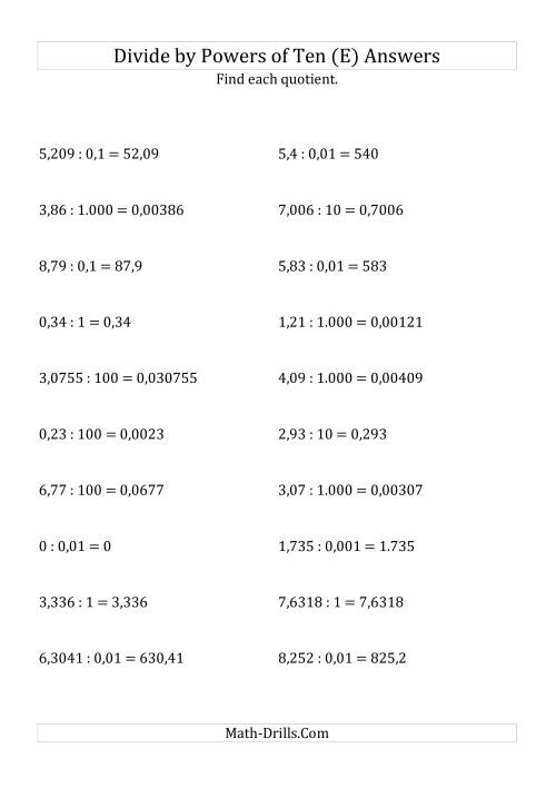 The Dividing Decimals by All Powers of Ten (Standard Form) (E) Math Worksheet Page 2
