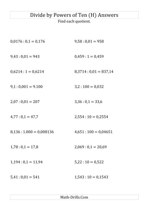 The Dividing Decimals by All Powers of Ten (Standard Form) (H) Math Worksheet Page 2