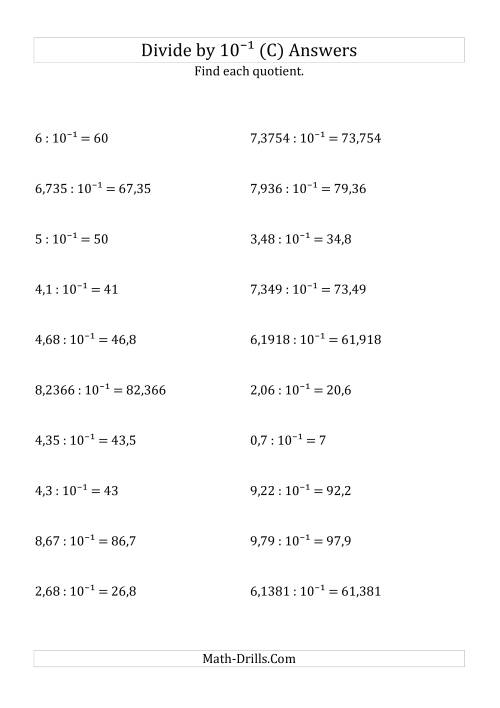 The Dividing Decimals by 10<sup>-1</sup> (C) Math Worksheet Page 2
