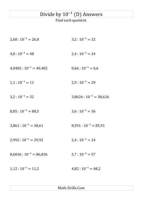 The Dividing Decimals by 10<sup>-1</sup> (D) Math Worksheet Page 2