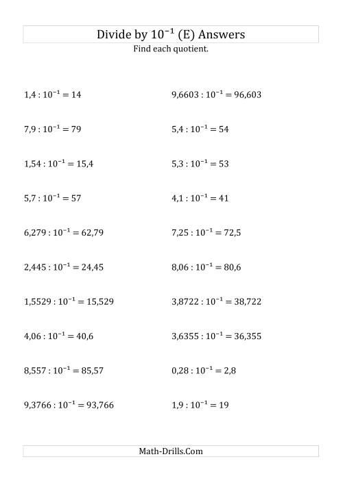 The Dividing Decimals by 10<sup>-1</sup> (E) Math Worksheet Page 2