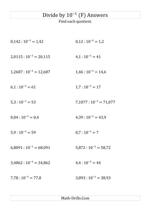 The Dividing Decimals by 10<sup>-1</sup> (F) Math Worksheet Page 2