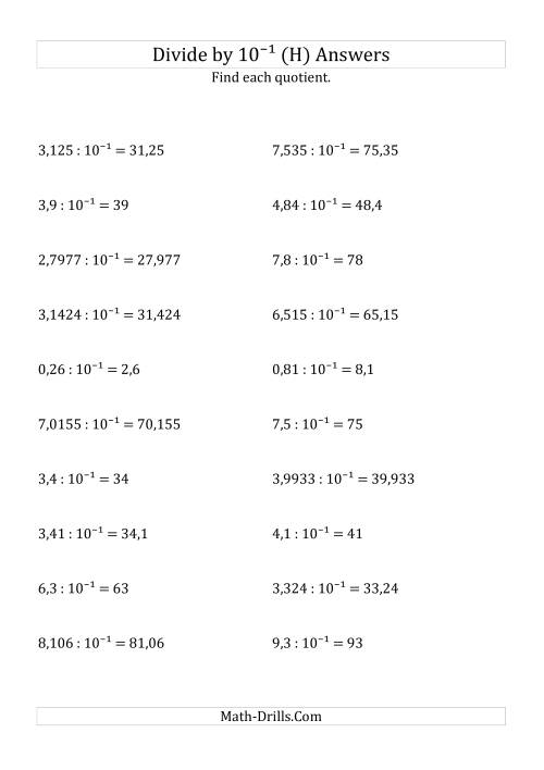 The Dividing Decimals by 10<sup>-1</sup> (H) Math Worksheet Page 2
