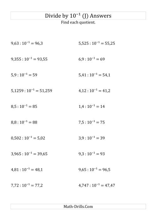 The Dividing Decimals by 10<sup>-1</sup> (J) Math Worksheet Page 2