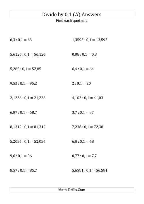 The Dividing Decimals by 0,1 (A) Math Worksheet Page 2