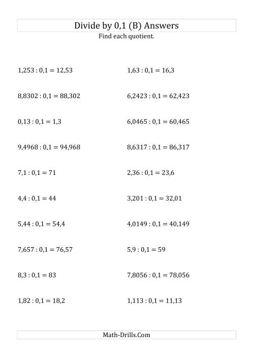 The Dividing Decimals by 0,1 (B) Math Worksheet Page 2