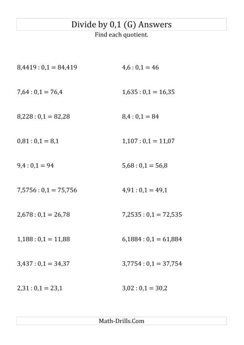 The Dividing Decimals by 0,1 (G) Math Worksheet Page 2