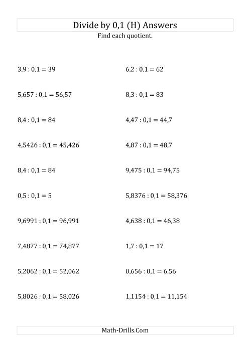 The Dividing Decimals by 0,1 (H) Math Worksheet Page 2