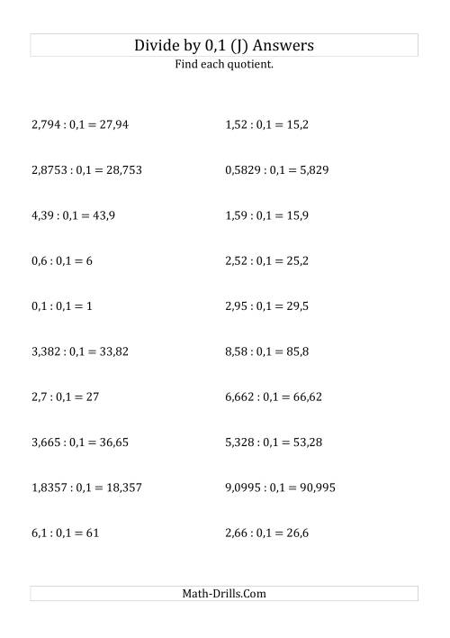 The Dividing Decimals by 0,1 (J) Math Worksheet Page 2