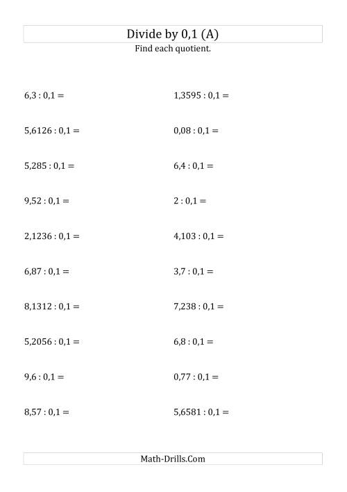 The Dividing Decimals by 0,1 (All) Math Worksheet