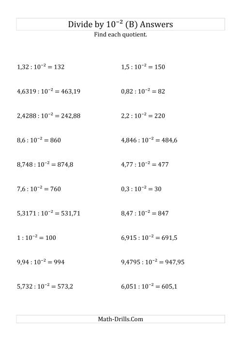 The Dividing Decimals by 10<sup>-2</sup> (B) Math Worksheet Page 2