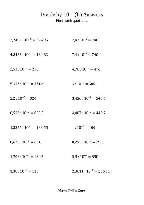 The Dividing Decimals by 10<sup>-2</sup> (E) Math Worksheet Page 2