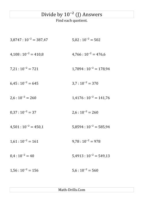 The Dividing Decimals by 10<sup>-2</sup> (J) Math Worksheet Page 2
