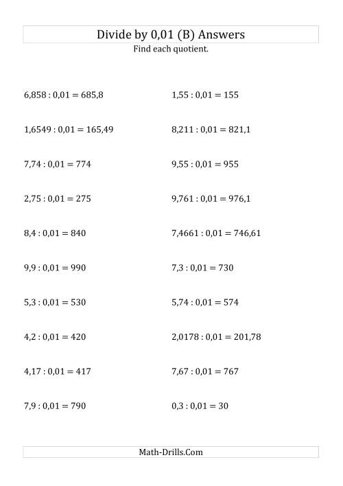 The Dividing Decimals by 0,01 (B) Math Worksheet Page 2