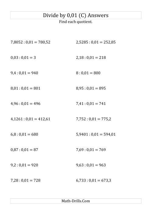 The Dividing Decimals by 0,01 (C) Math Worksheet Page 2