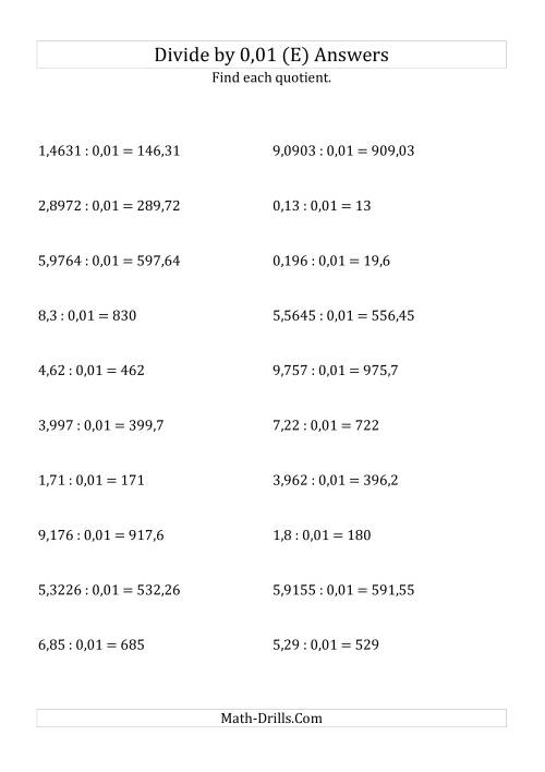 The Dividing Decimals by 0,01 (E) Math Worksheet Page 2