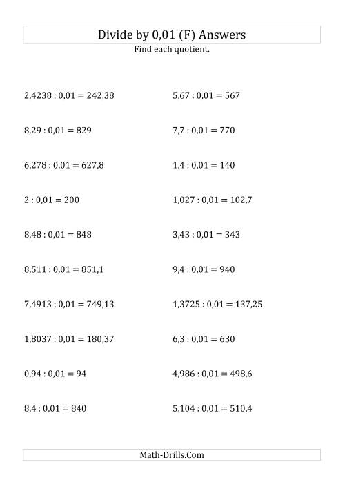 The Dividing Decimals by 0,01 (F) Math Worksheet Page 2