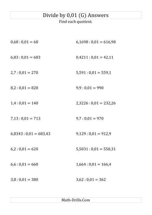 The Dividing Decimals by 0,01 (G) Math Worksheet Page 2