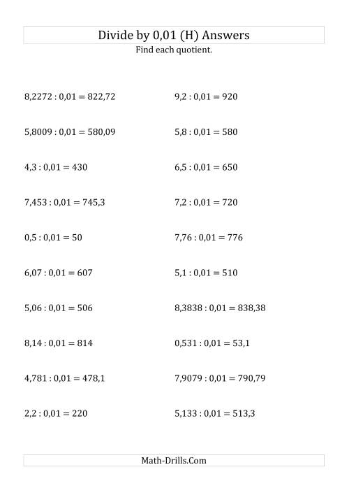 The Dividing Decimals by 0,01 (H) Math Worksheet Page 2