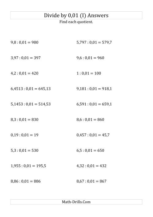 The Dividing Decimals by 0,01 (I) Math Worksheet Page 2