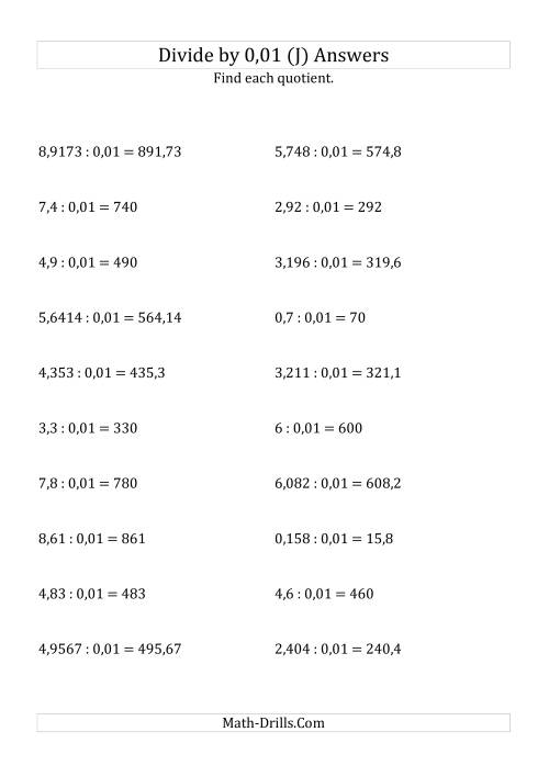 The Dividing Decimals by 0,01 (J) Math Worksheet Page 2