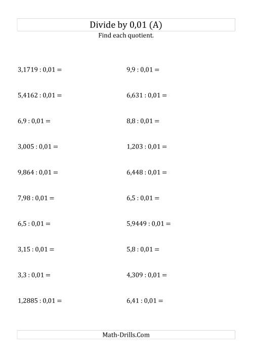The Dividing Decimals by 0,01 (All) Math Worksheet