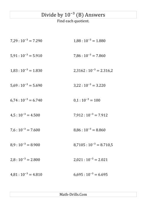 The Dividing Decimals by 10<sup>-3</sup> (B) Math Worksheet Page 2