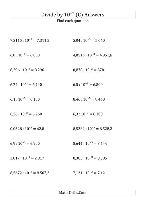 The Dividing Decimals by 10<sup>-3</sup> (C) Math Worksheet Page 2