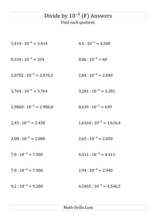 The Dividing Decimals by 10<sup>-3</sup> (F) Math Worksheet Page 2