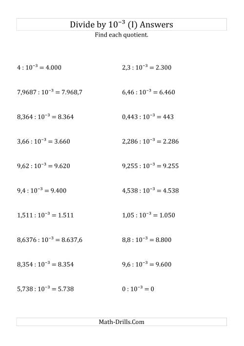The Dividing Decimals by 10<sup>-3</sup> (I) Math Worksheet Page 2
