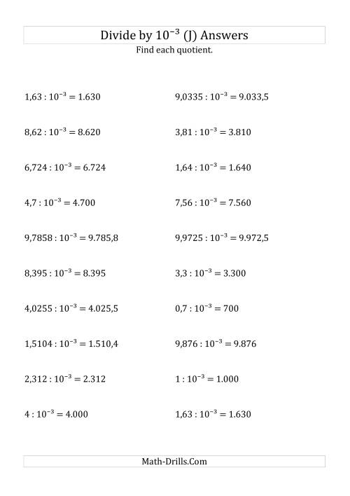 The Dividing Decimals by 10<sup>-3</sup> (J) Math Worksheet Page 2