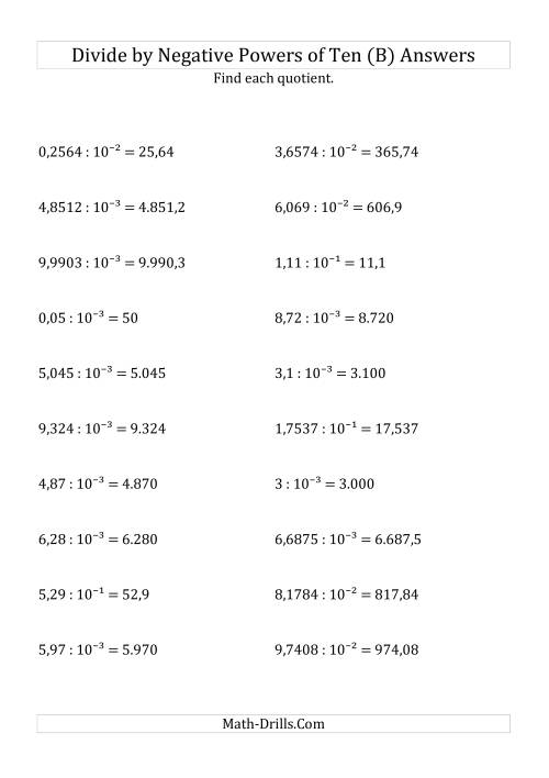 The Dividing Decimals by Negative Powers of Ten (Exponent Form) (B) Math Worksheet Page 2