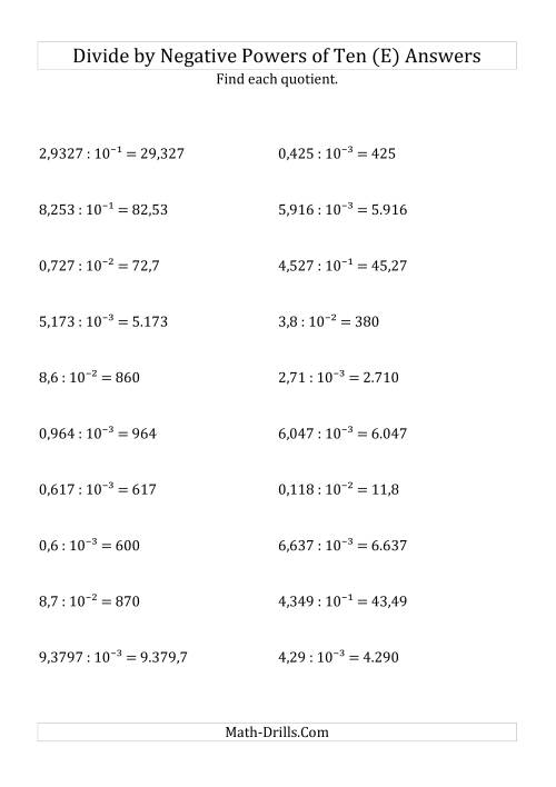 The Dividing Decimals by Negative Powers of Ten (Exponent Form) (E) Math Worksheet Page 2