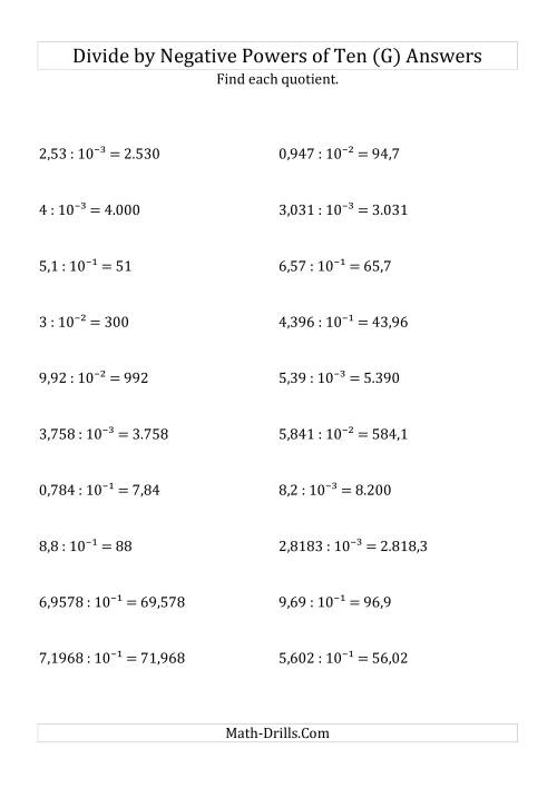 The Dividing Decimals by Negative Powers of Ten (Exponent Form) (G) Math Worksheet Page 2