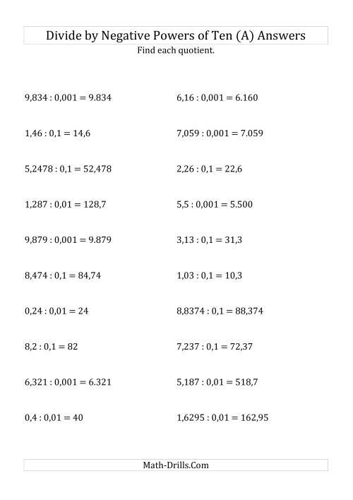 The Dividing Decimals by Negative Powers of Ten (Standard Form) (A) Math Worksheet Page 2
