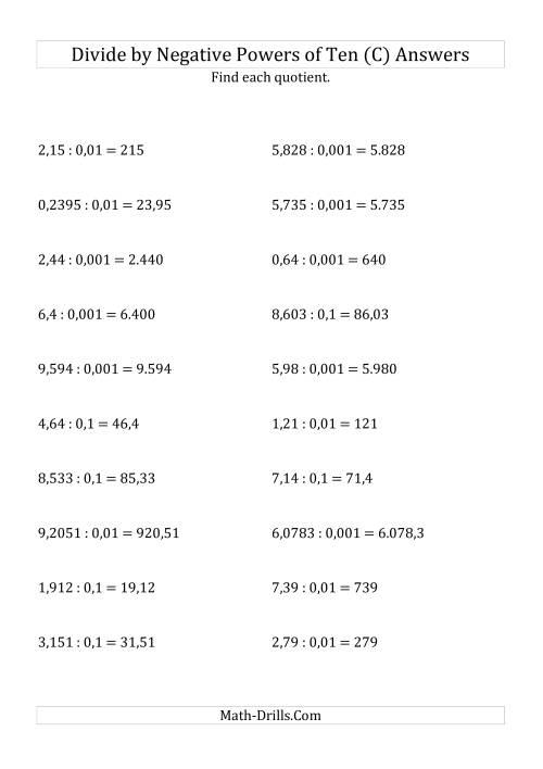 The Dividing Decimals by Negative Powers of Ten (Standard Form) (C) Math Worksheet Page 2