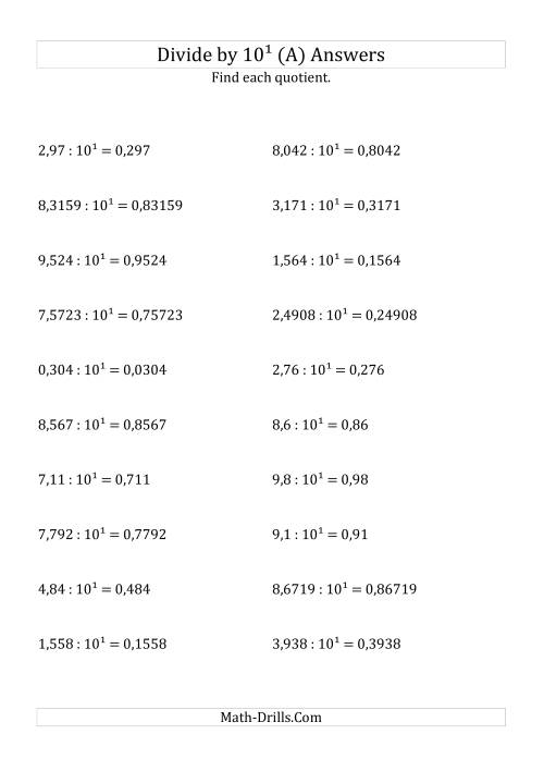 The Dividing Decimals by 10<sup>1</sup> (A) Math Worksheet Page 2