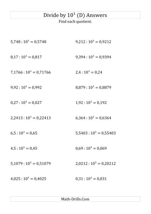 The Dividing Decimals by 10<sup>1</sup> (D) Math Worksheet Page 2